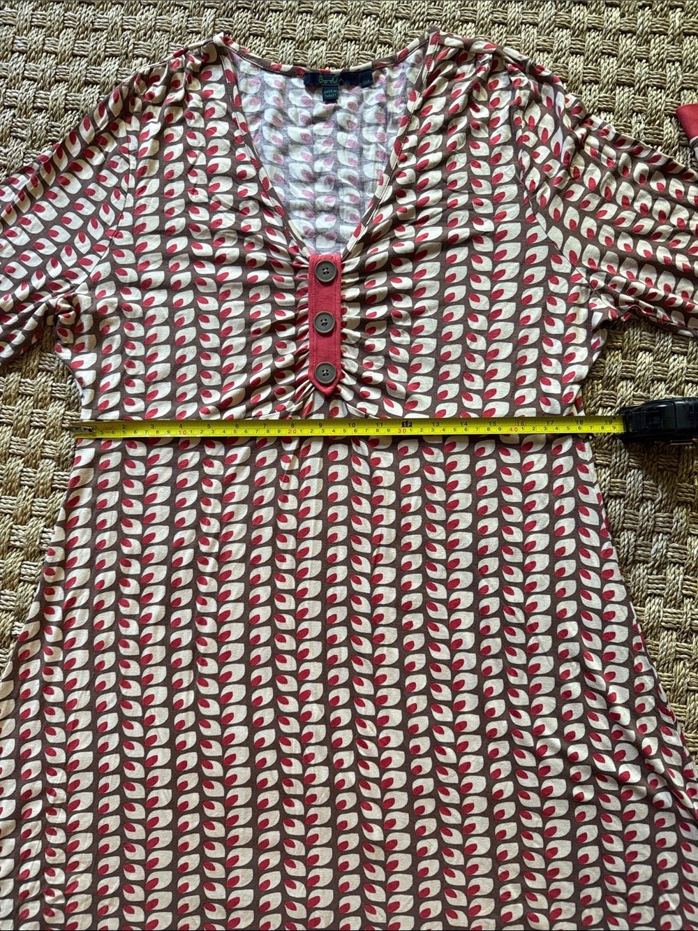 Boden Red and Cream Printed Button-Front Dress